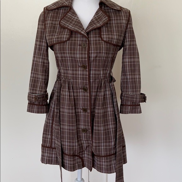 NWOT BCBG MAX AZRIA Brown Plaid Coat with Belt - Picture 8 of 10